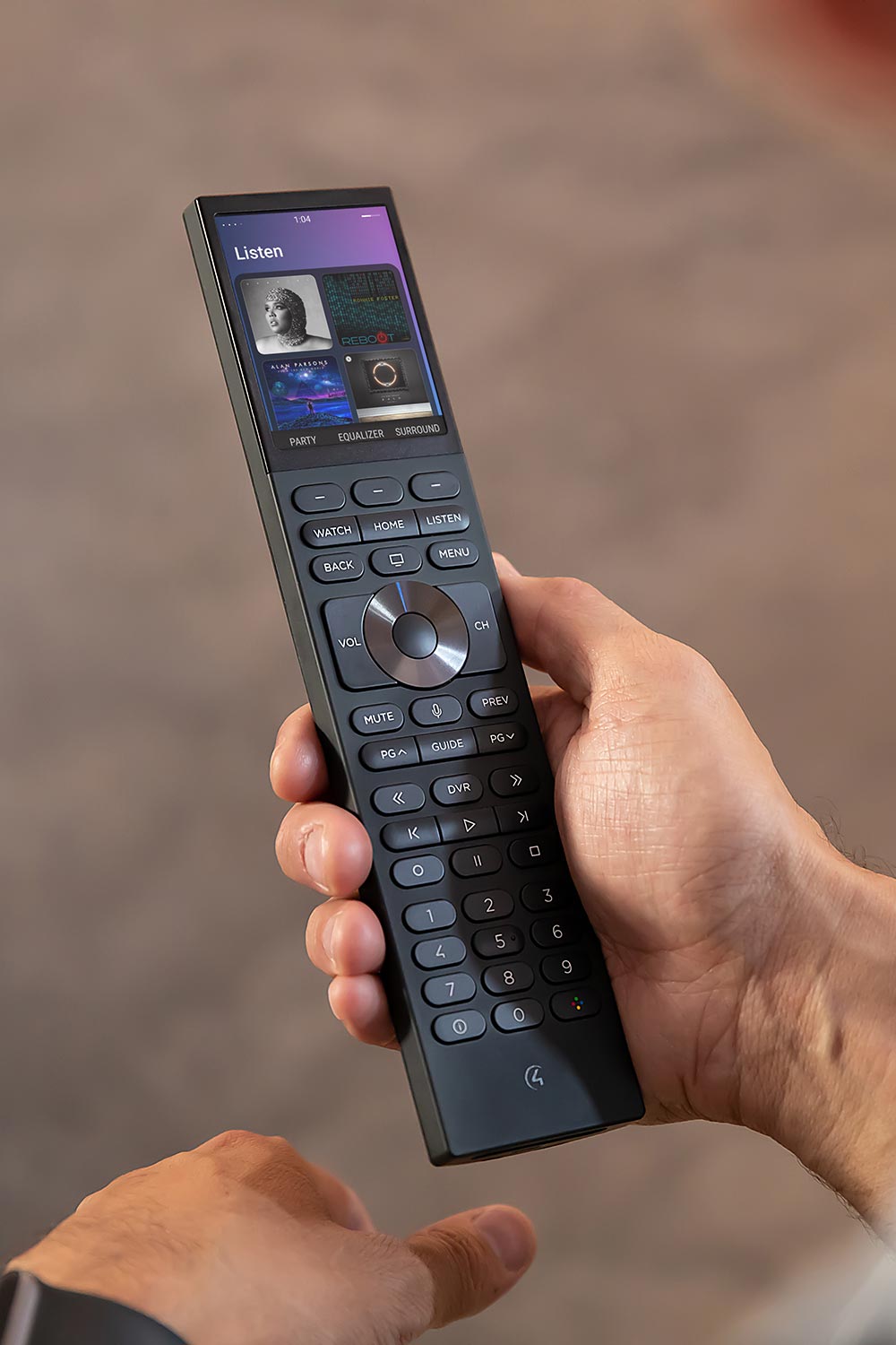 Smart remote control on a man's hand