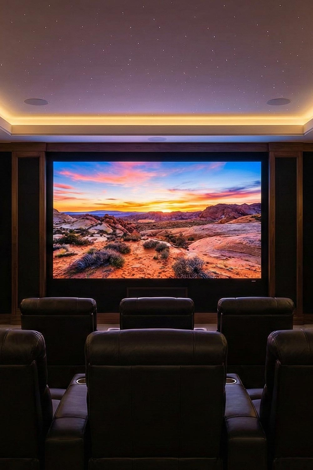 Luxury home cinema with leather recliner seats and a fiber optic star ceiling