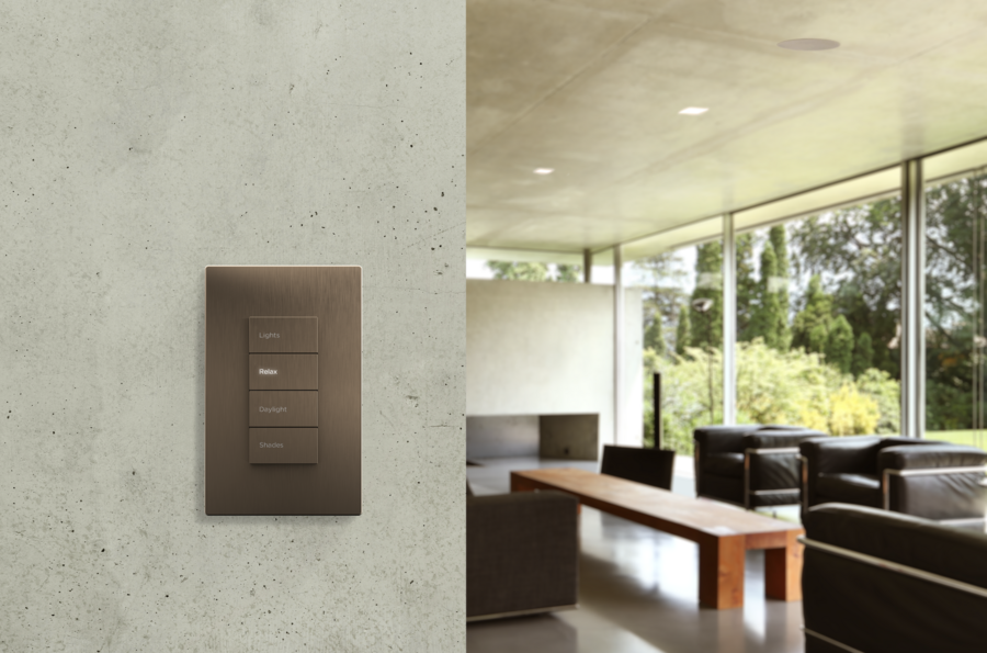 A Savant smart lighting control switch featuring four buttons for preset scenes.